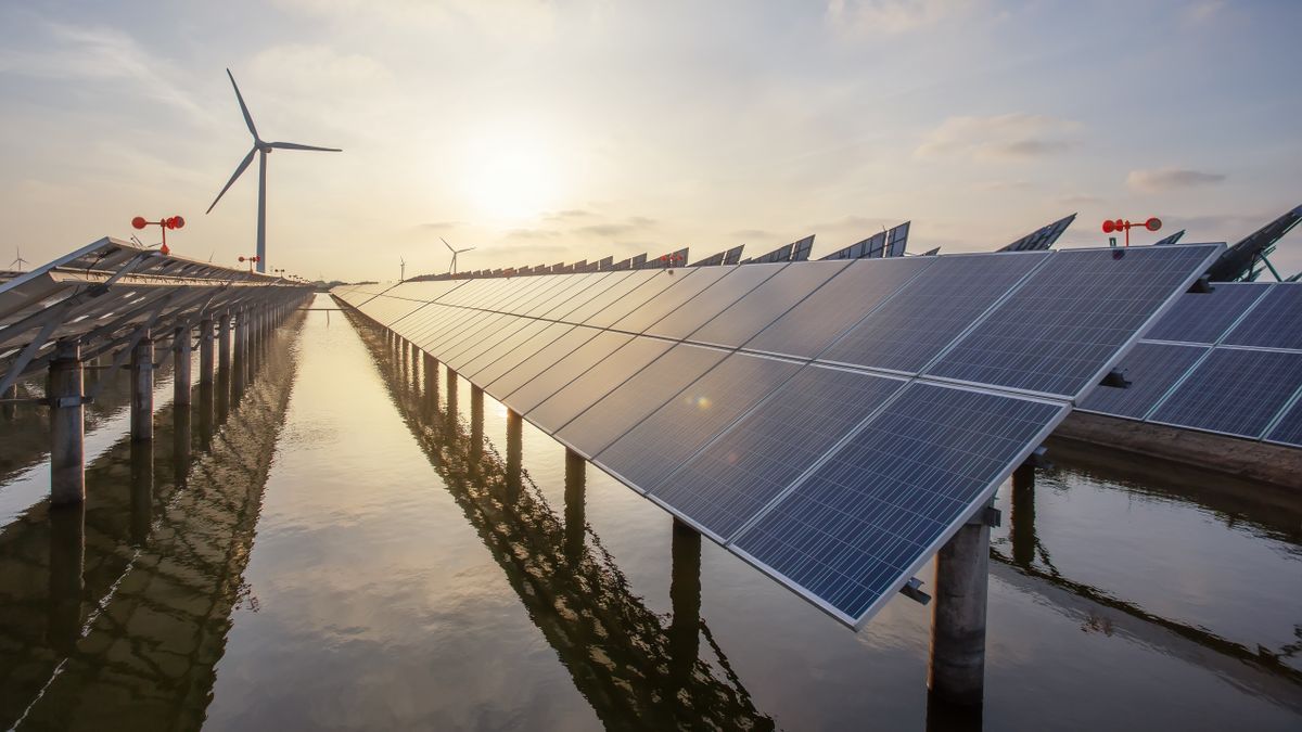 A solar panel and wind power farm