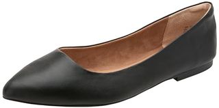 Amazon Essentials Women's Pointed-Toe Ballet Flat, Black Faux Leather, 7 Uk