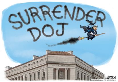 Political Cartoons U.S. Bill Barr Wicked Witch Surrender DOJ
