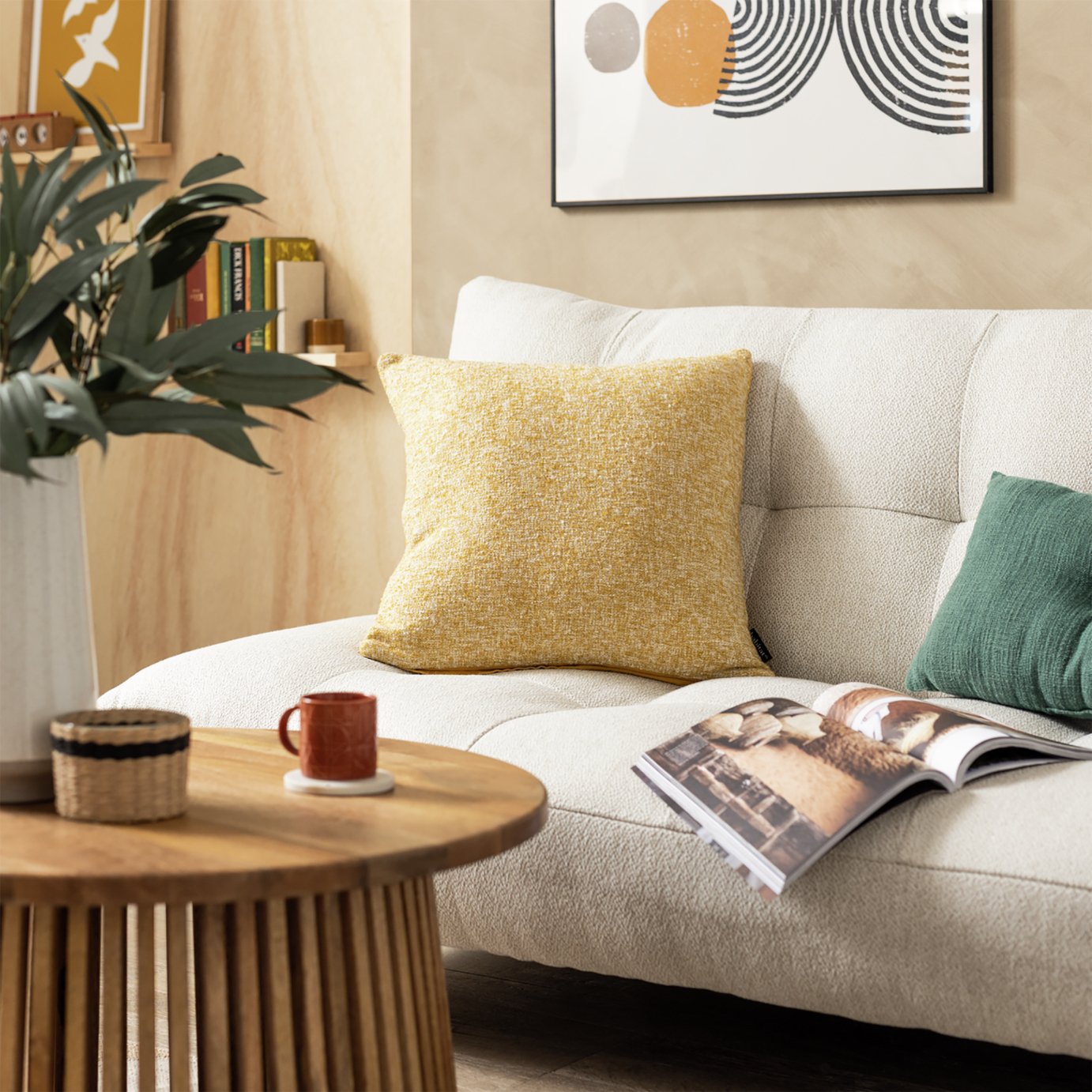 Habitat Boucle Cushion - Mustard - 50x50cm