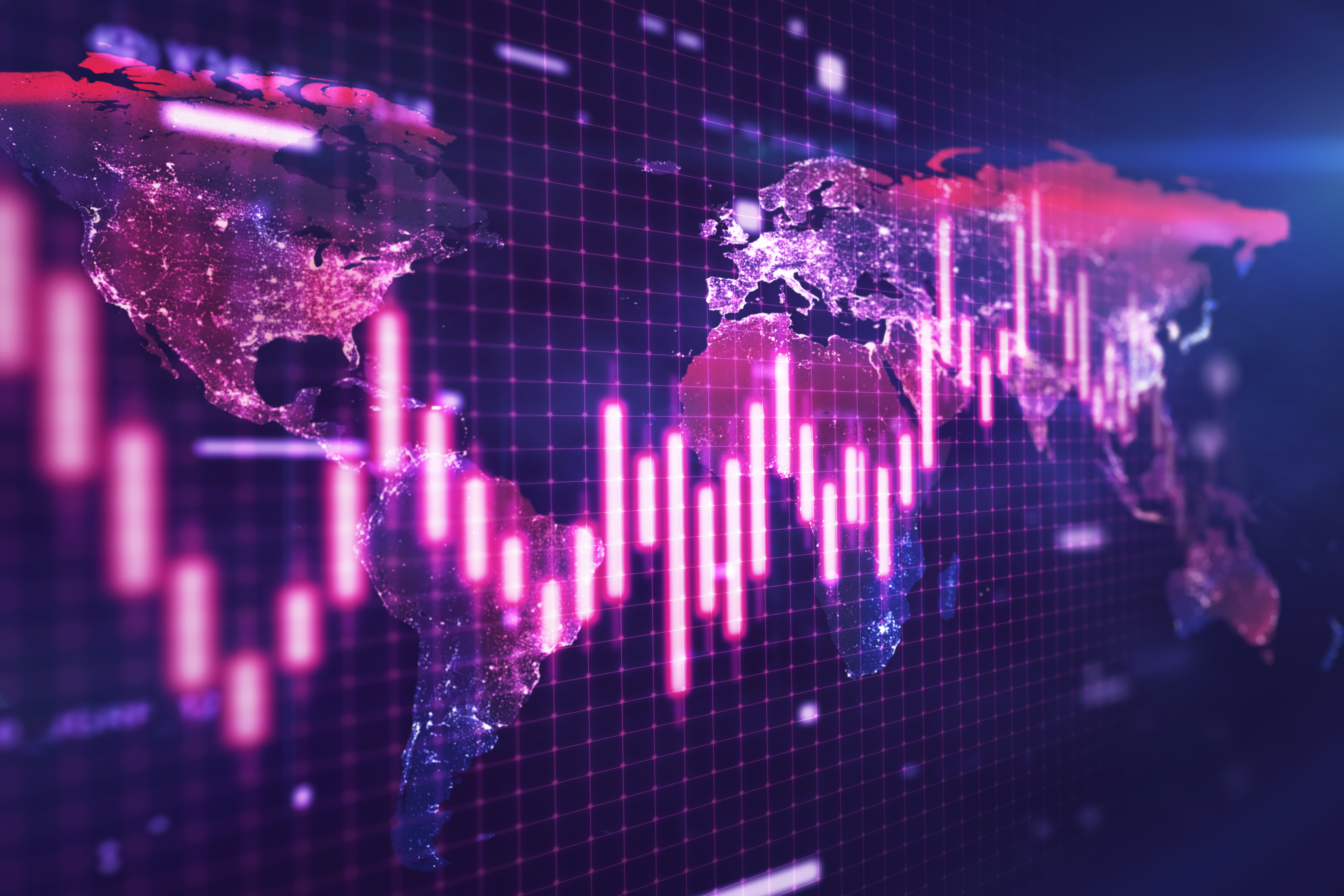 Red blurred stock graph and world map to illustrate private credit