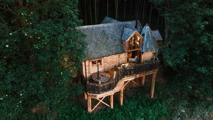 Aerial view of treehouse accomodation