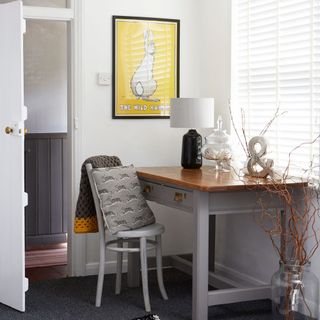 home office with white wall table and chair