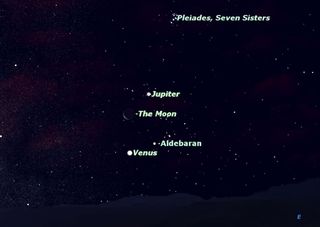 Jupiter-Venus-Aldebaran-Moon Conjunction Sky Map July 2012