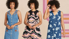 Three models wearing patterned vintage dresses from ModCloth