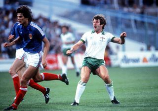 Gerry Armstrong in action for Northern Ireland against Yugoslavia at the 1982 World Cup.