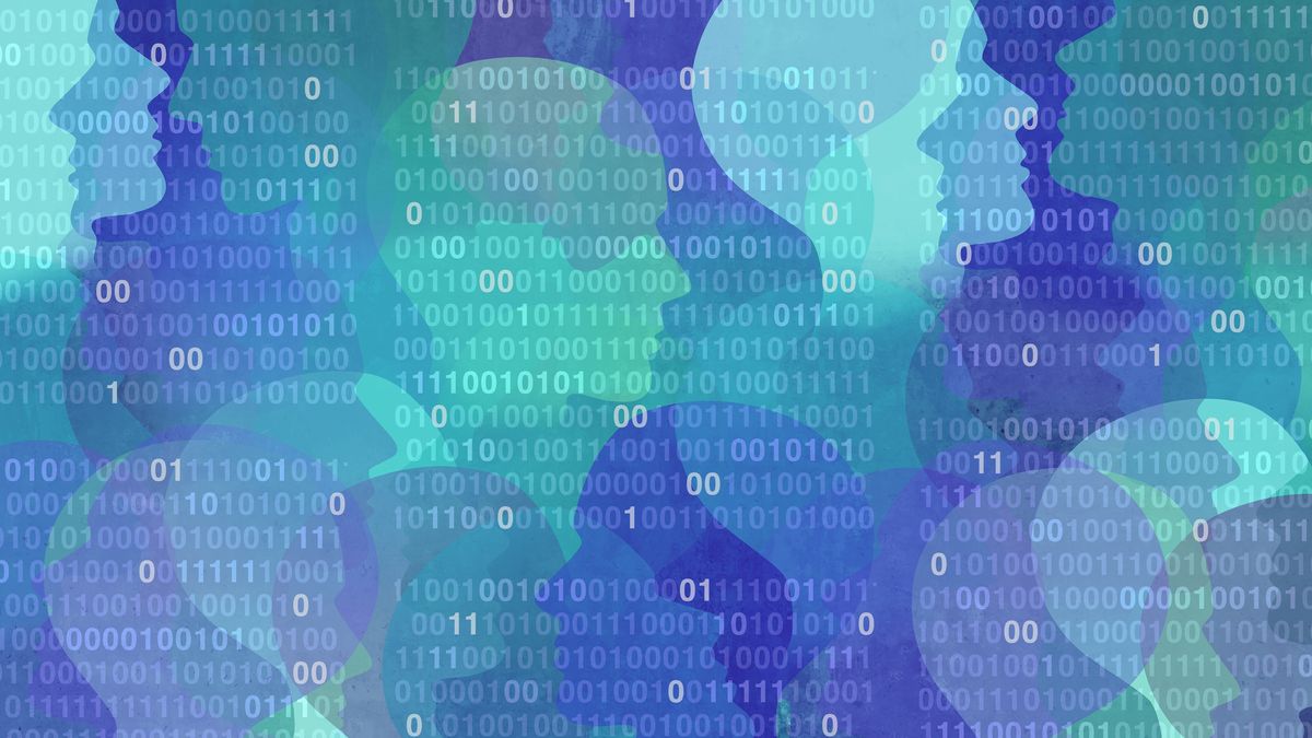 Faces in binary code to represent privacy