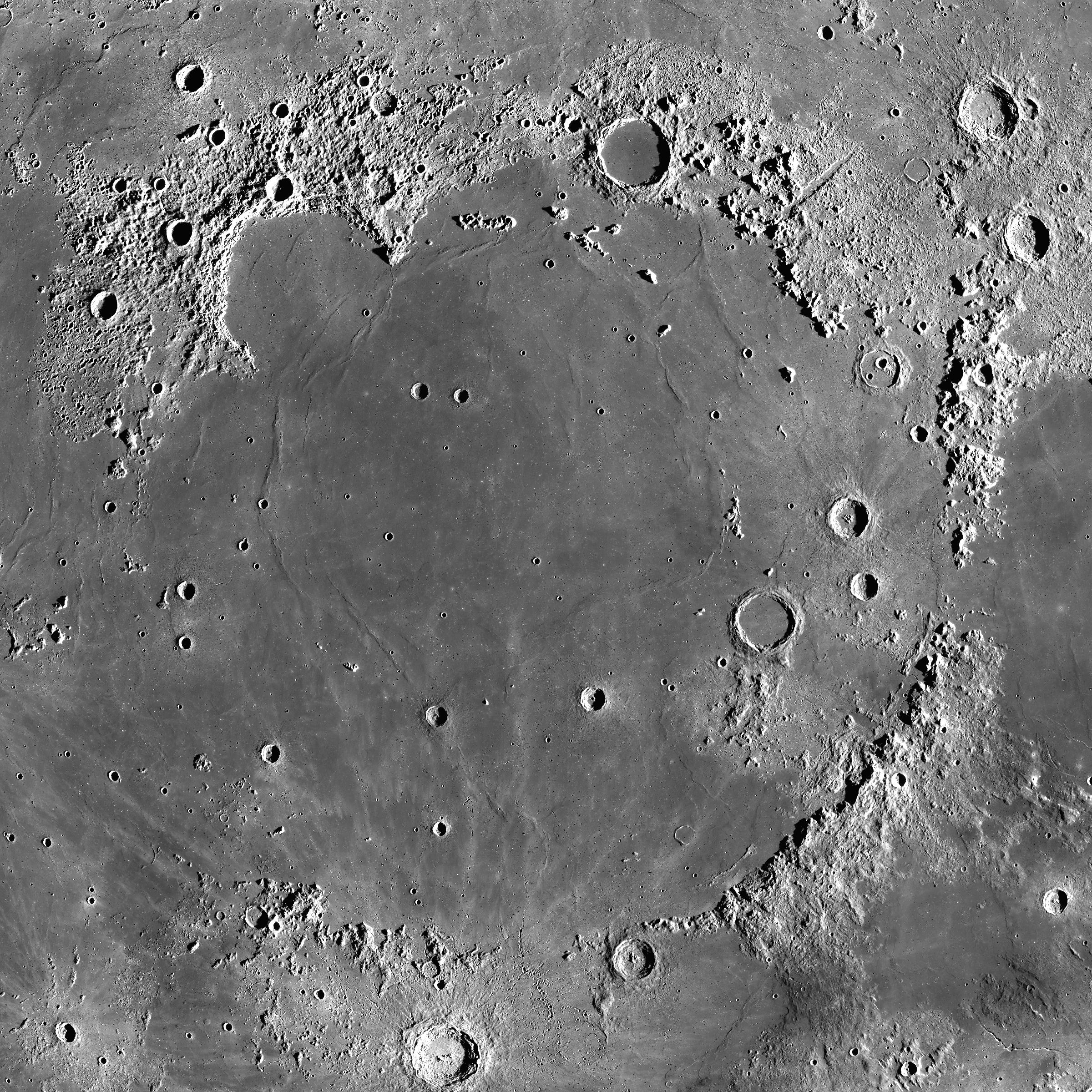 An image of the Mare Imbrium basin, a massive on the moon with a mountain range at its northerly ridge was taken by the Lunar Reconnaissance Orbiter.