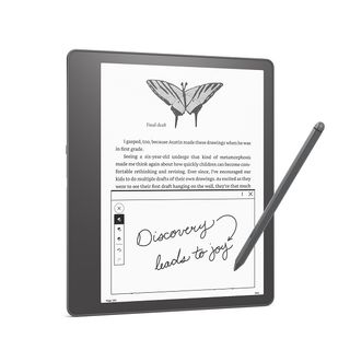 An Amazon Kindle Scribe showing the ability to write some notes while reading a book.