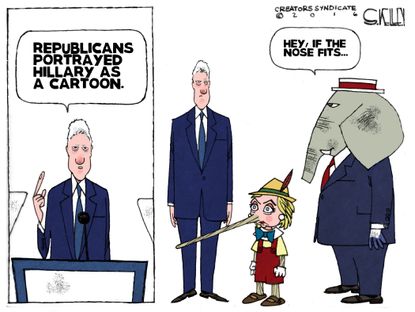 Political cartoon U.S. Hillary Clinton Bill Clinton