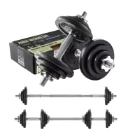 PHOENIX FITNESS Cast Iron Adjustable Dumbbell and Barbell Weight Set