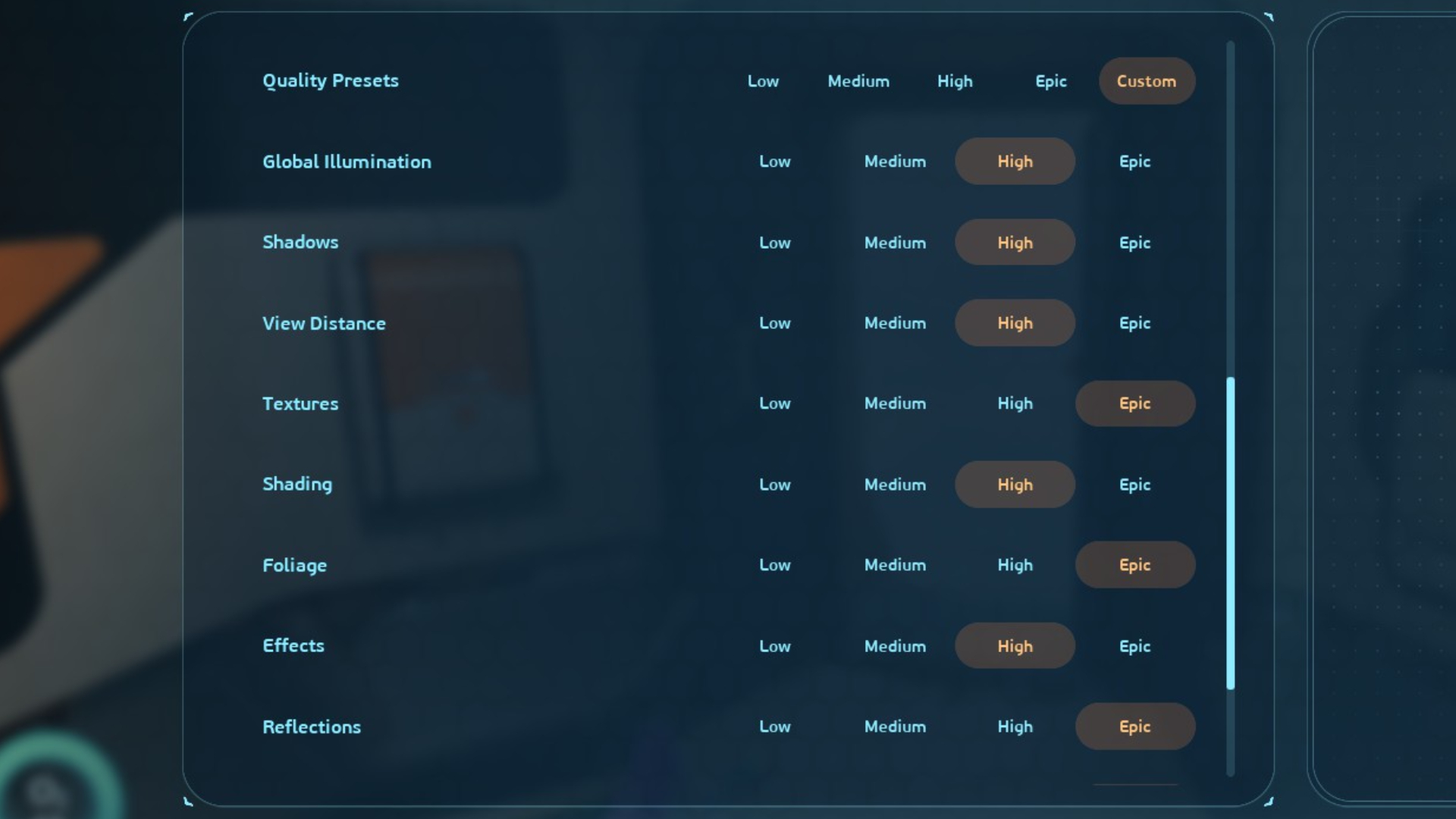 Adjusted settings for better performance in the Subnautica 2 graphics settings menu