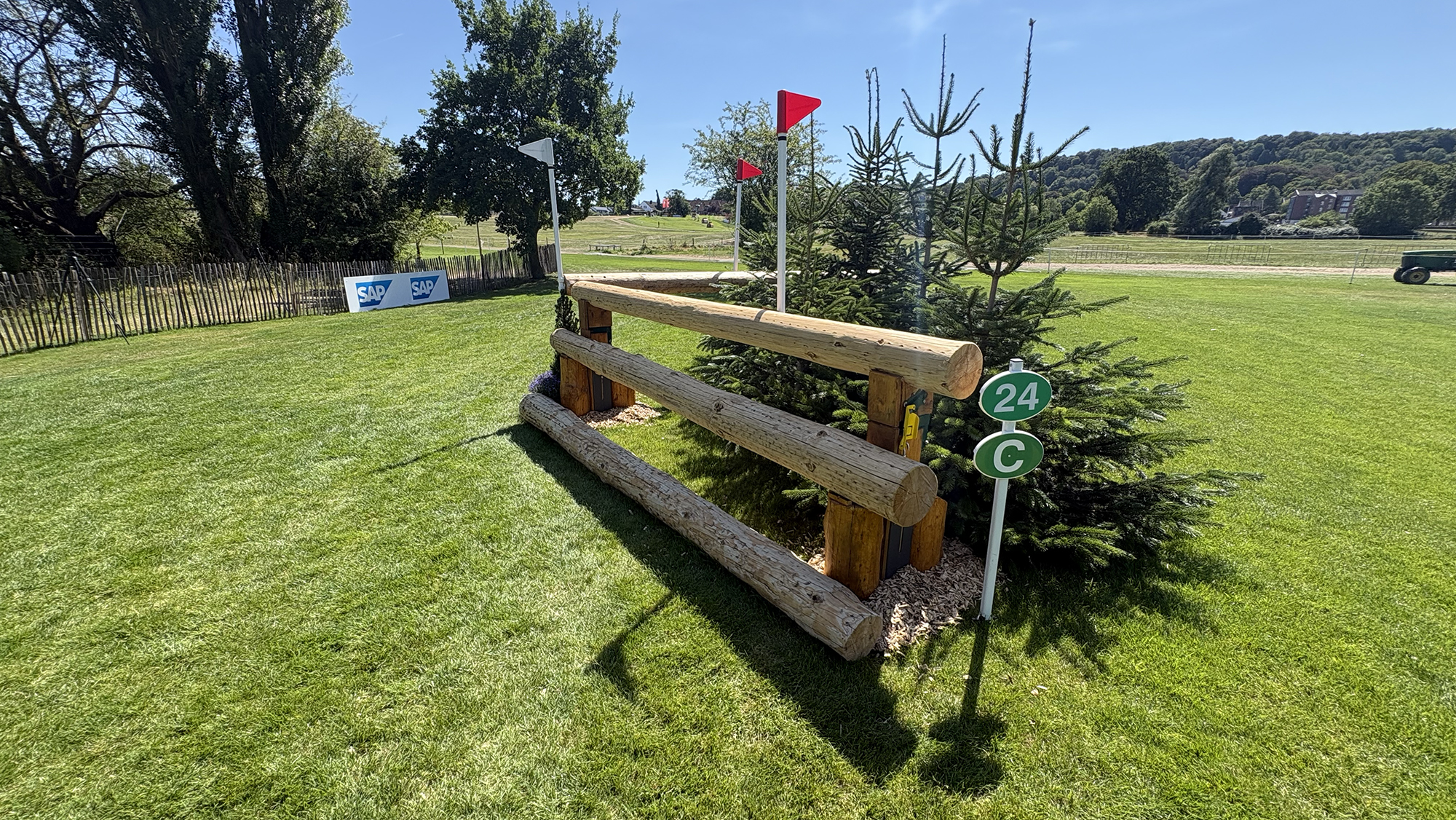 A corner fence on the eventing World Championships cross-country course
