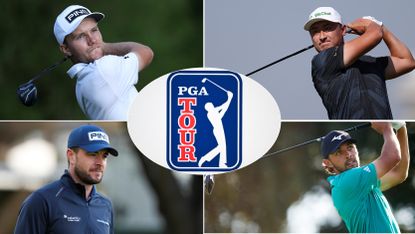 A PGA Tour card logo with four players around it
