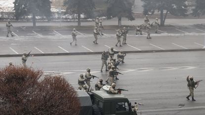 Security forces on the streets in Almaty, Kazakhstan