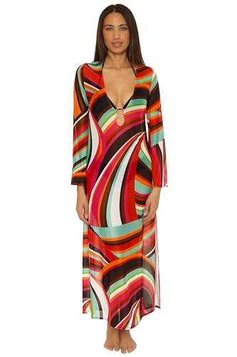 Trina Turk Fontaine - Women's Mesh Maxi Ring Dress, V-Neck, Casual, Beach Cover Ups for Women, Swoop, Small