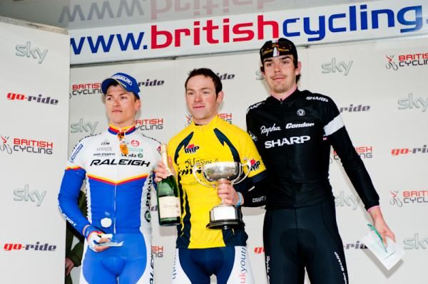 The Podium (l-r): Matt Kipling (Team Raleigh), James Stewart (Team UK Youth) and Andy Tennant (Rapha Condor Sharp).
