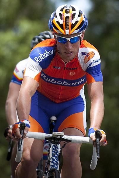 One of the world's finest lead-out riders and sprinters Mark Renshaw now with the Rabobank outfit at the top of Mt.Buninyong.