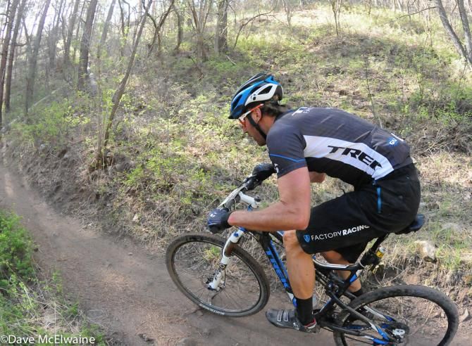 Jeremy Horgan-Kobelski (Trek Factory Racing) climbing on singletrack