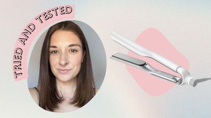 Collage of the new ghd Sculpt hair straighteners and beauty editor Jess after testing them