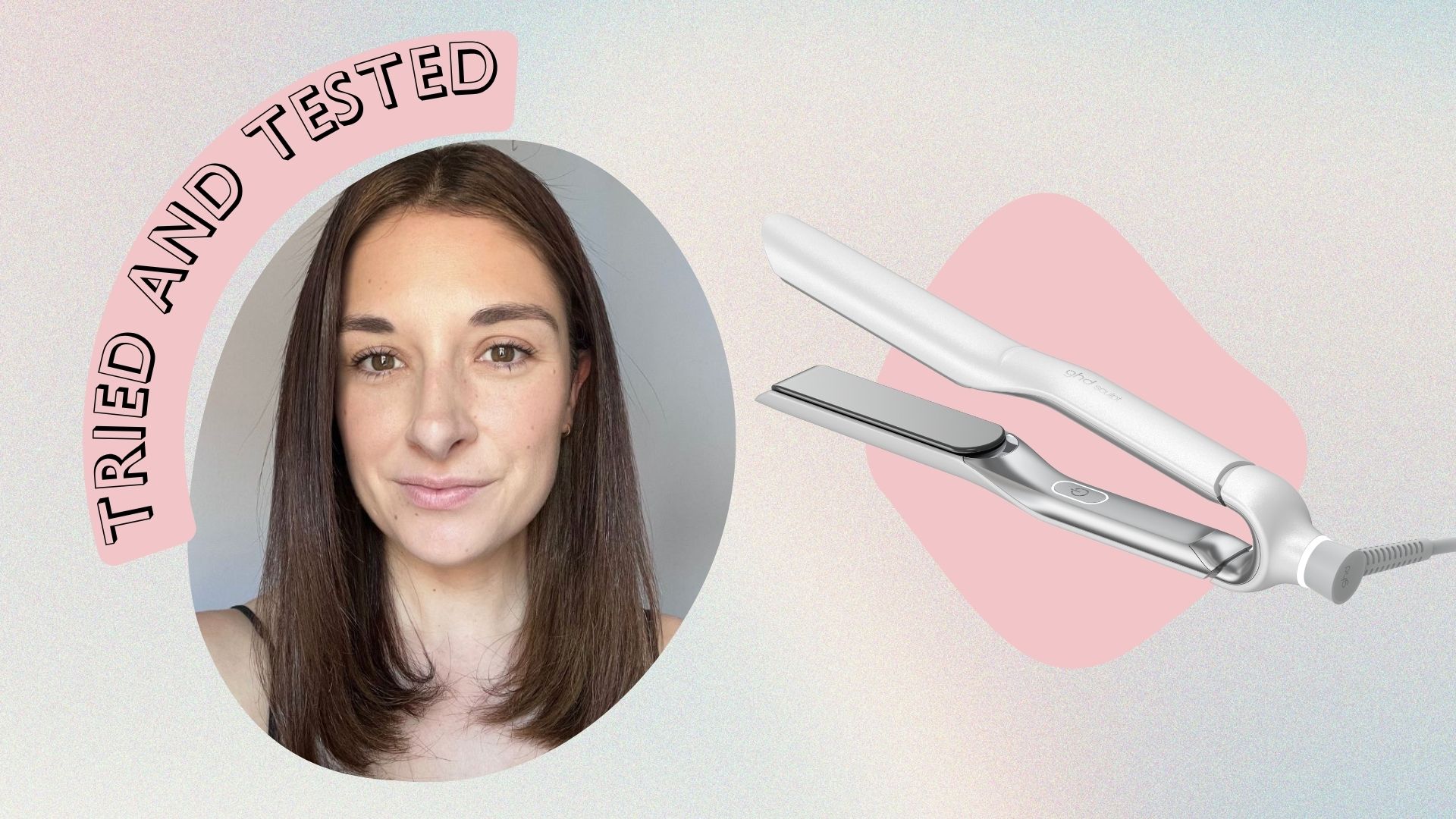 Collage of the new ghd Sculpt hair straighteners and beauty editor Jess after testing them
