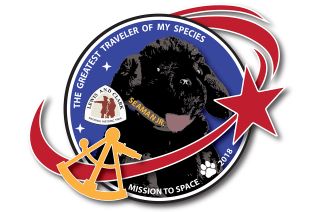The mission patch for Seaman Jr.'s space station mission includes a sextant and the reported inscription from the real Seaman's collar, "The greatest traveler of my species."