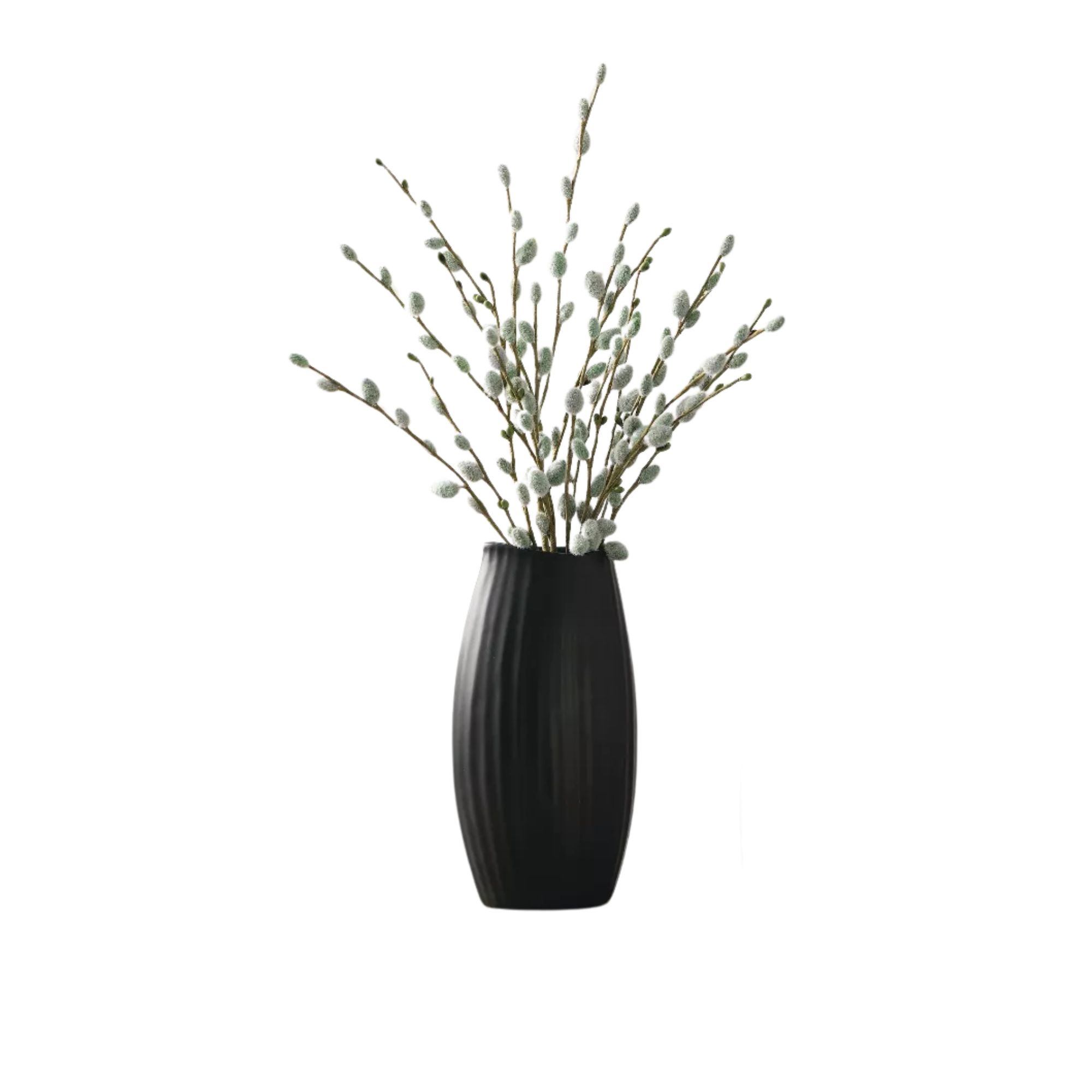 black ribbed vase with flowers