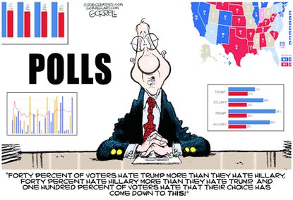 Political cartoon U.S. Hillary Clinton Donald Trump polls voters unlikable