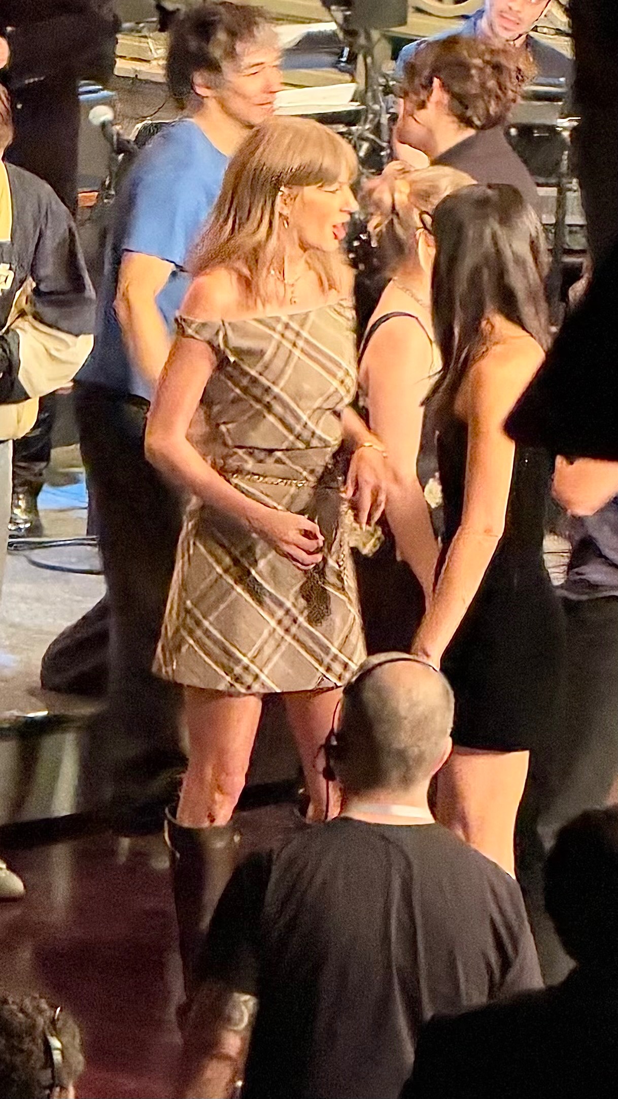 Taylor Swift wearing a plaid mini dress