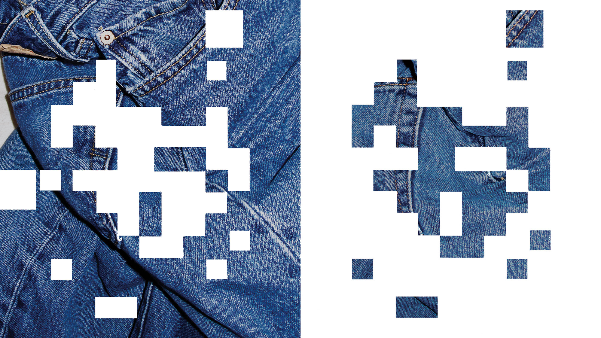 A collage graphic showing a detail image of a pair of jeans.