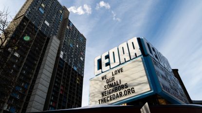 MINNEAPOLIS, MINNESOTA - DECEMBER 4: Signage outside the Cedar Cultural Center says "We Love Our Somali Neighbors" on December 4, 2025 in Minneapolis, Minnesota. The Trump administration has targeted the Somali immigrant community as ICE increased operations in Minnesota this week. (Photo by Stephen Maturen/Getty Images)