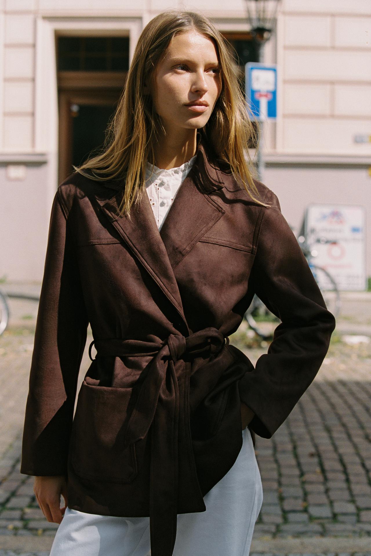 zara, Belted Faux Suede Jacket