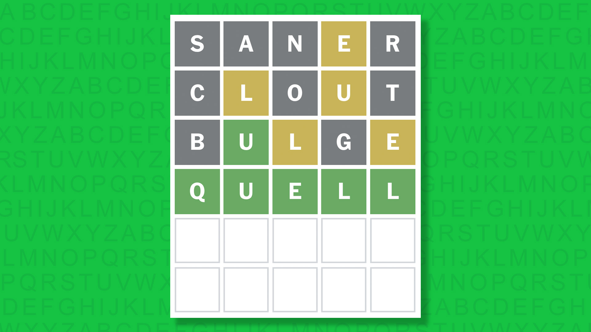 NYT Wordle answer for game 1820 on a green background