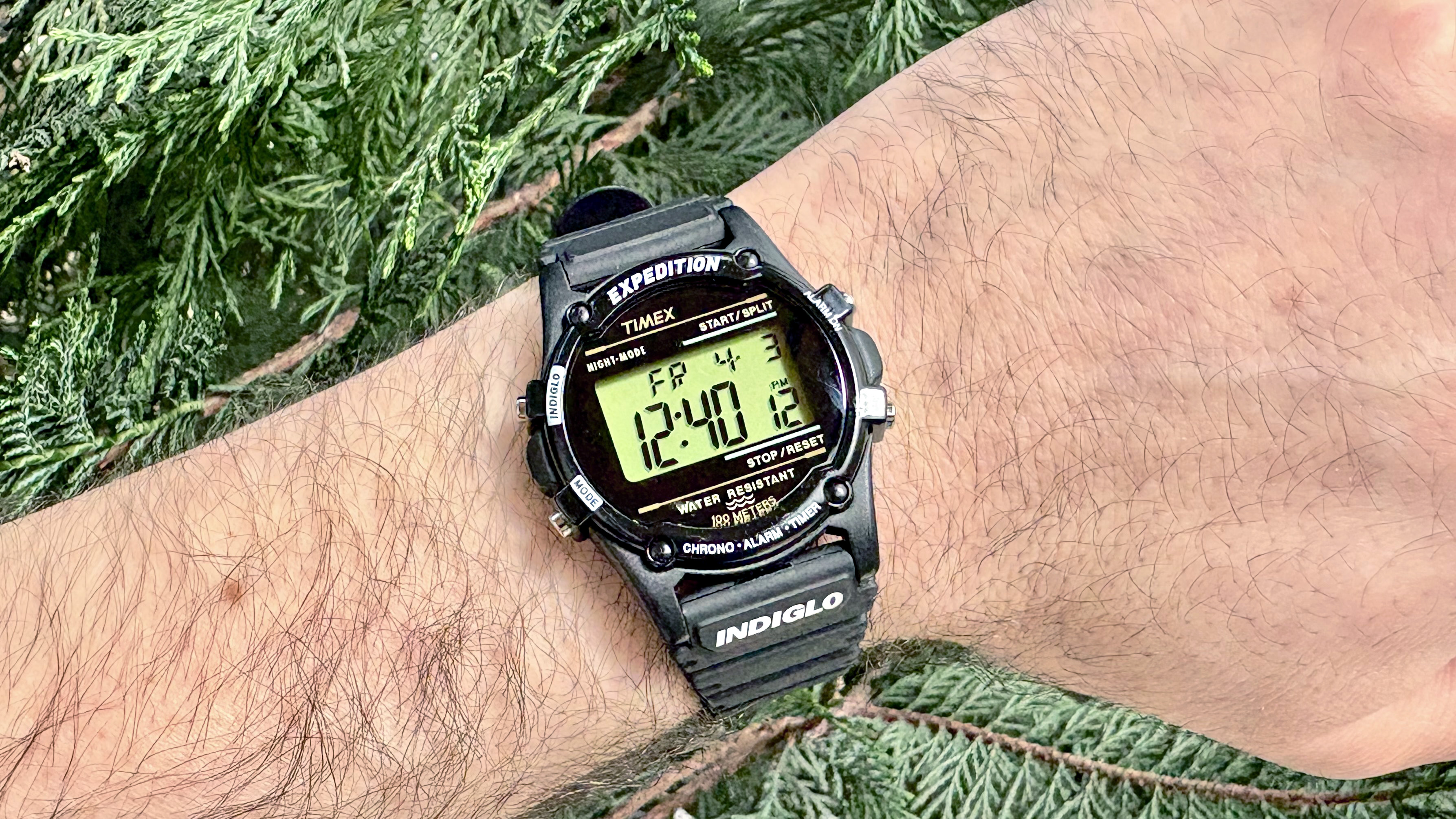 Close-up of a mechanical 'dumb' watch on writer, Dan Bracaglia's, wrist