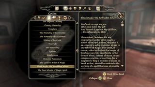 Dragon Age Origins codex entry on blood magic the forbidden school