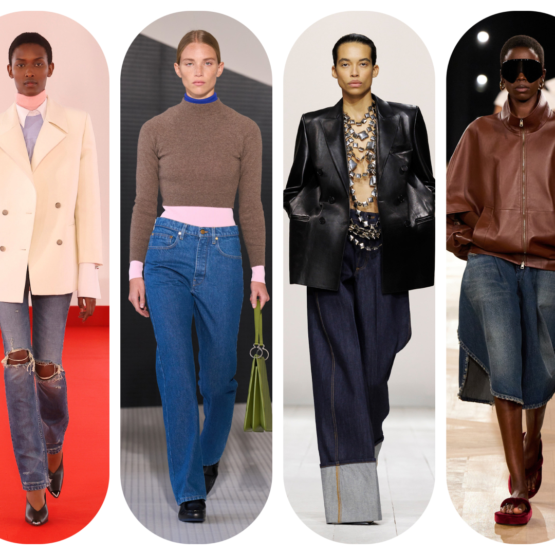 spring 2026 denim trends at Loewe, Brandon Maxwell, Jil Sander, Givenchy, Balenciaga, and Valentino