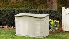 Best outdoor storage bins: Rubbermaid - FG374801OLVSS Small Horizontal Resin Weather Resistant Outdoor Garden Storage Shed