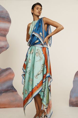 Surrealist Summer Scarf Midi Dress