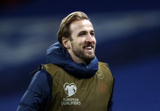 England’s Harry Kane warms up during the FIFA 2022 World Cup qualifying match at Wembley Stadium, London. Picture date: Thursday March 25, 2021