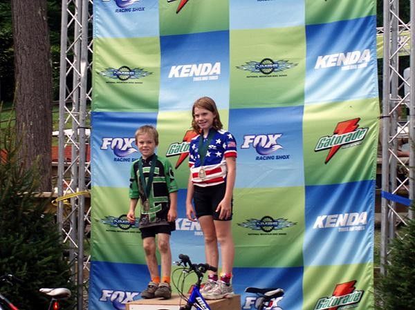 Alesha Styer on the podium at Sugar Mountain sporting her National Champion jersey.