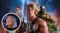 Masters Of The Universe poster with (inset) Brian May headshot