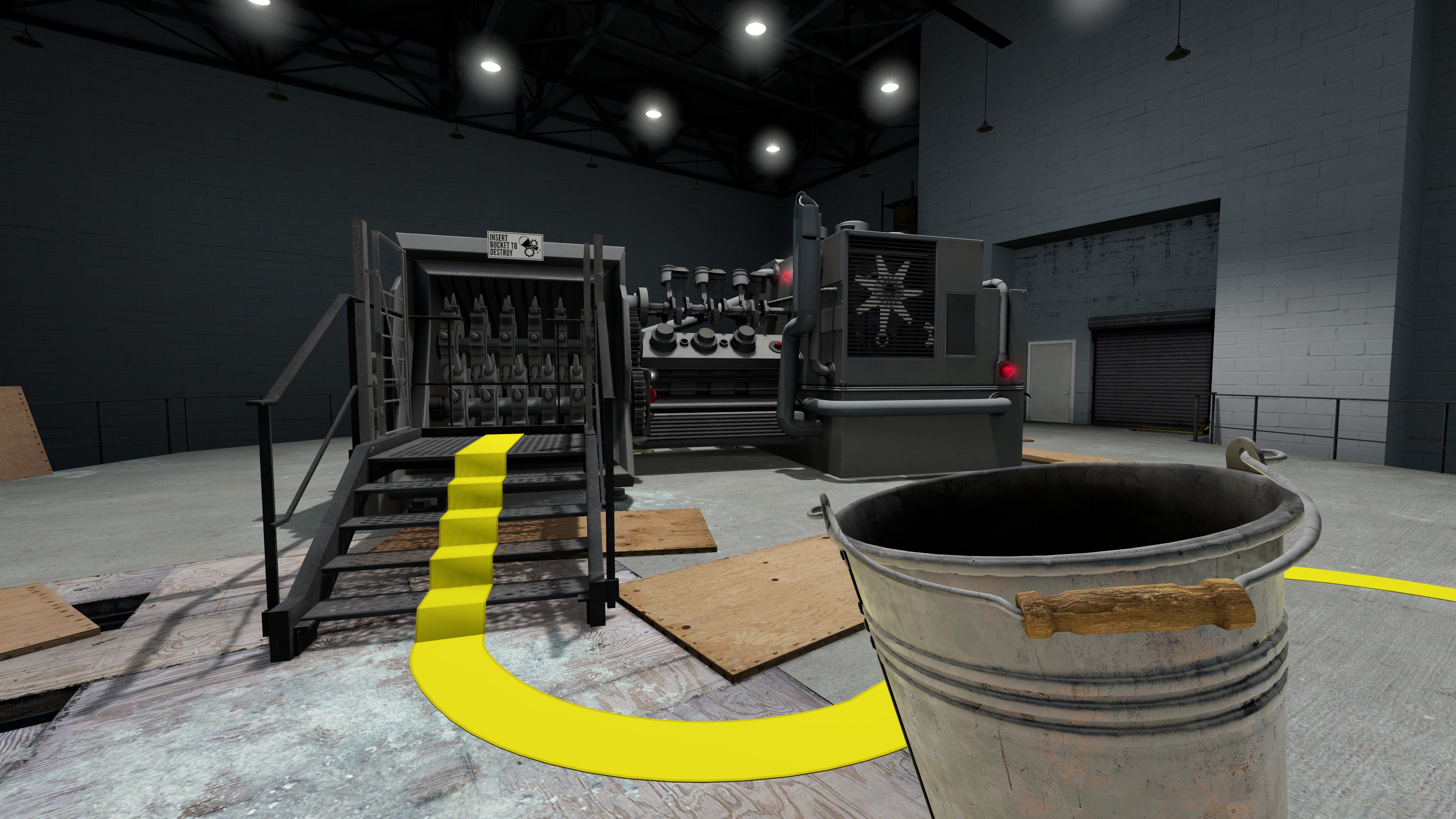 A yellow line runs into a grinder in The Stanley Parable
