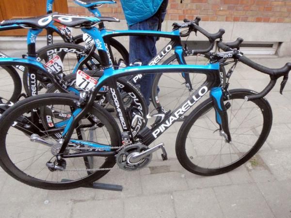 Team Sky's Pinarello bikes await their riders