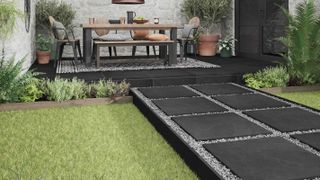 black slate patio with pathway