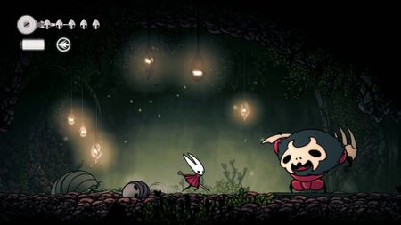 Hollow Knight Silksong Hornet approaching Skarrgard red ant skull boss