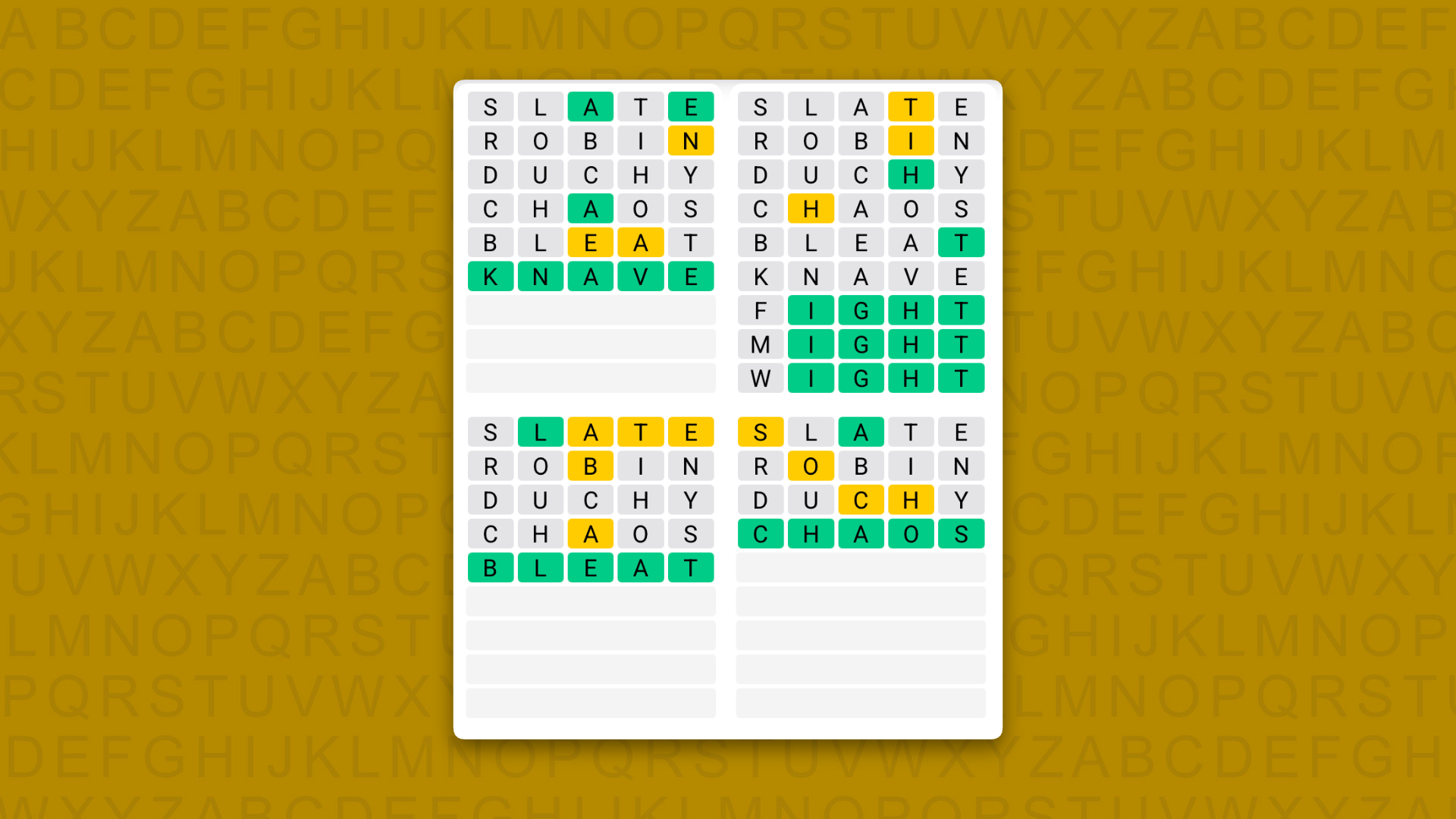 Quordle answers for game 1636 on a yellow background