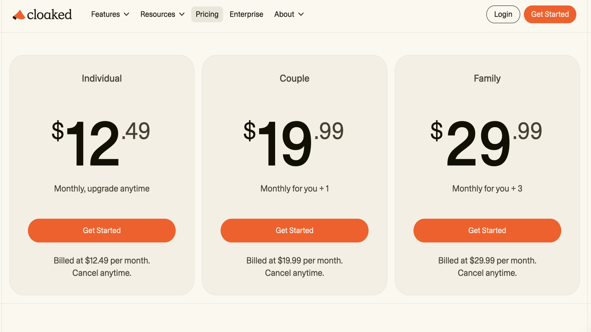 Cloaked’s pricing plans