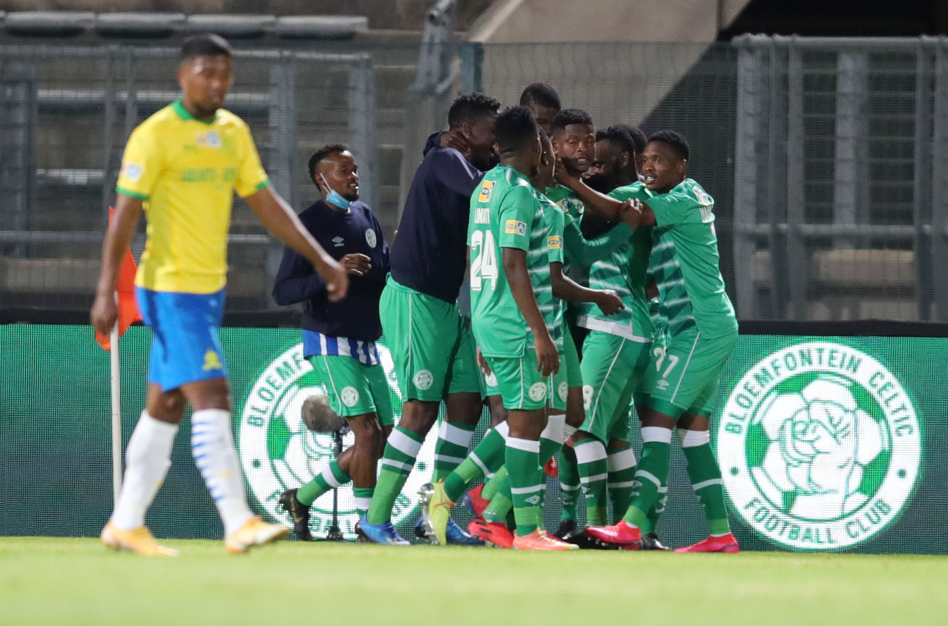 Victor Letsoalo celebrates his goal with teammates