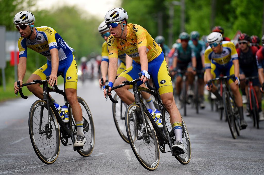 NYIREGYHAZA HUNGARY MAY 13 Jens Reynders of Belgium and Team Sport Vlaanderen Baloise Yellow Leader Jersey competes during the 43rd Tour de Hongrie 2022 Stage 3 a 154km stage from Sarospatak to Nyiregyhaza tourdehongrie on May 13 2022 in Nyiregyhaza Hungary Photo by Dario BelingheriGetty Images