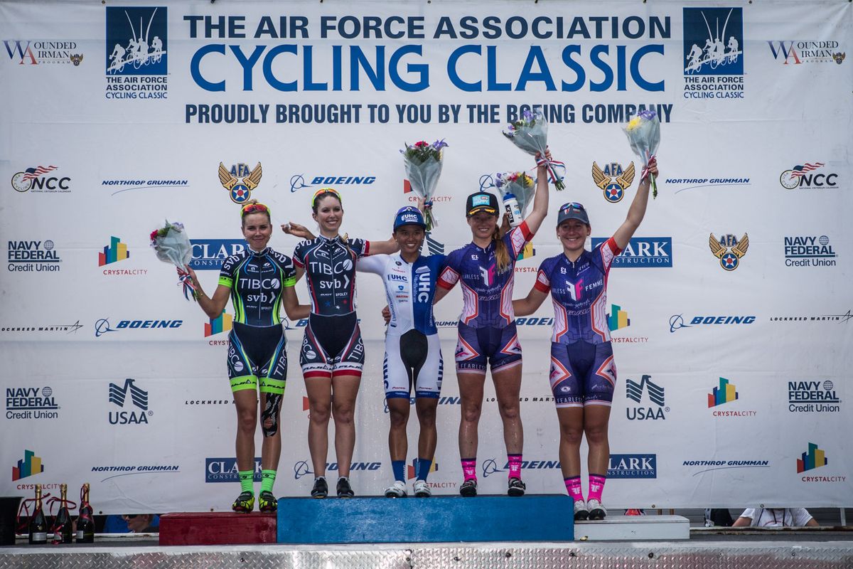 The women&rsquo;s podium in Crystal City